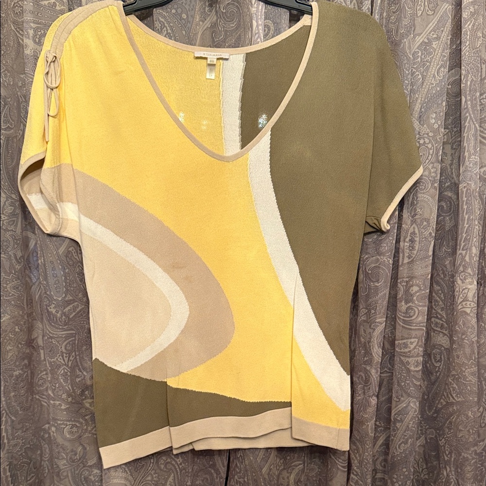 Escada Yellow and Olive Short Sleeve Top